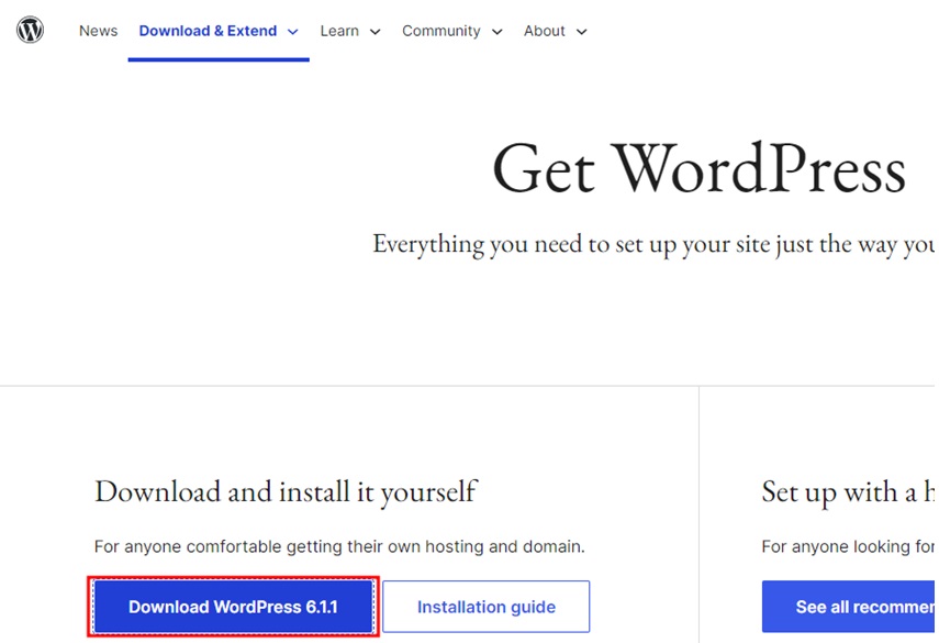 Download secure WordPress files from the official website to use them in the process of securing WordPress