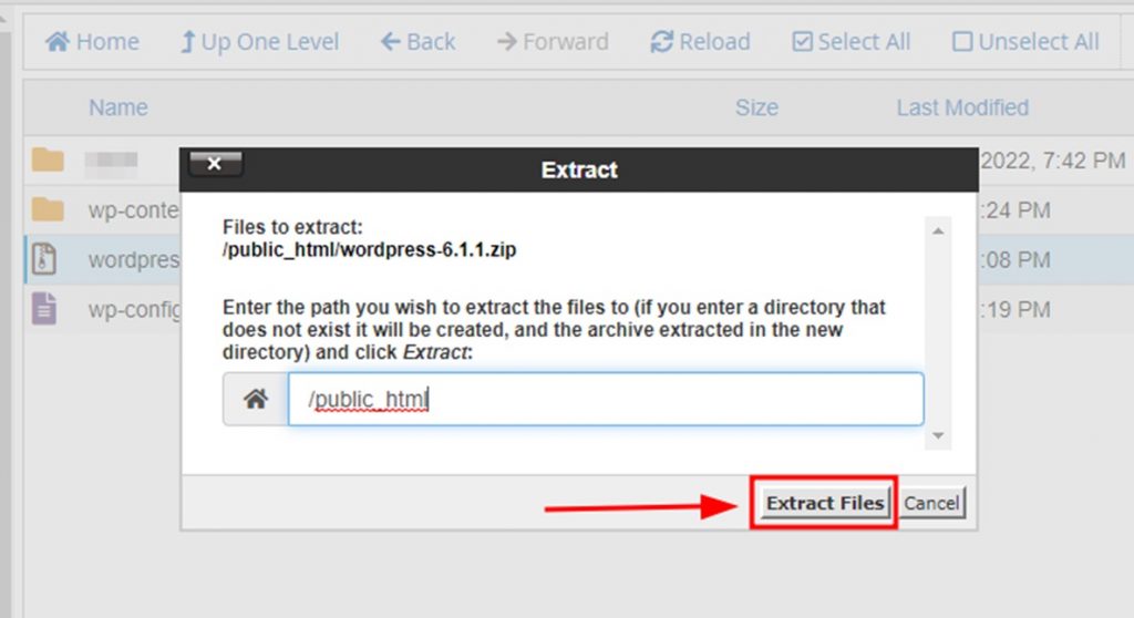 13 - Specify the decompression path and click on the Extract files button