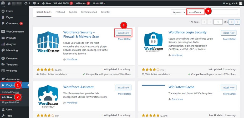 Install the WordFence plugin to protect and secure your WordPress website