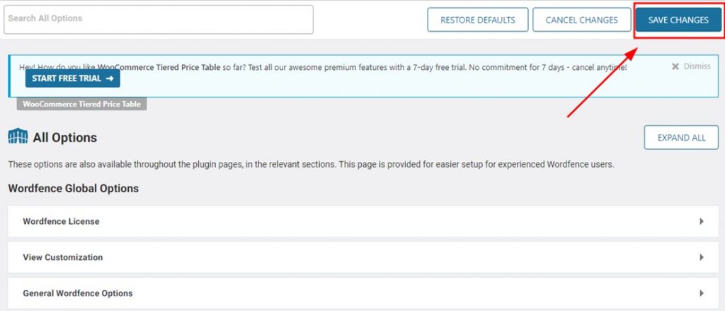 Save the changes made to the WordPress Site Protection plugin settings