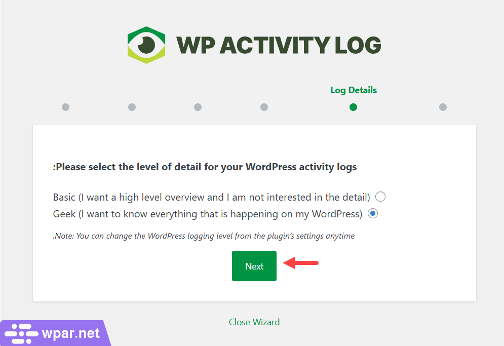 04 - تحديد مستوى عرض التقارير في إضافة WP Activity Log