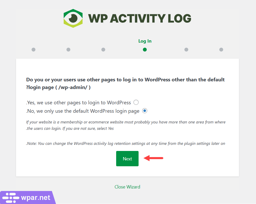 05 - تحديد إمتداد صفحة تسجيل الدخول في إضافة WP Activity Log